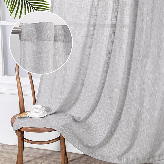 MYSKY HOME Short Curtains for Small Window, Boho Sheer Curtains 2 Panels Set Window Treatment Drapes Linen Style Texture for Closet/Kitchen, 50"x63", Light Grey, 2 PCs