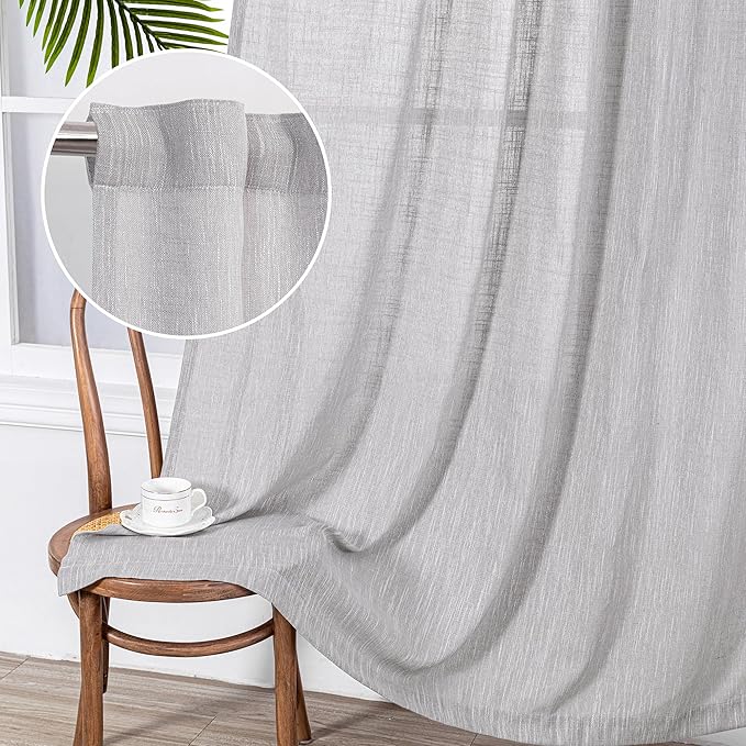 MYSKY HOME 90 Inch Farmhouse Curtains for Living Room, Sliding Door Patio Drapes for Doorways Soft Semi Sheer Light Filtering Window Decor, 50" Width x 90" Length, Light Grey, 2 PCs