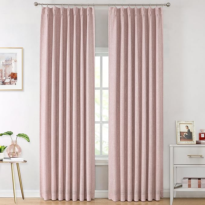 Vision Home Pink Pinch Pleated Total Blackout Curtains Room Darkening Window Panels 95 inch for Girls Bedroom Living Room Thermal Insulated Pinch Pleat Pink Drapes with Hooks Back Tab 40" Wx95 Lx2