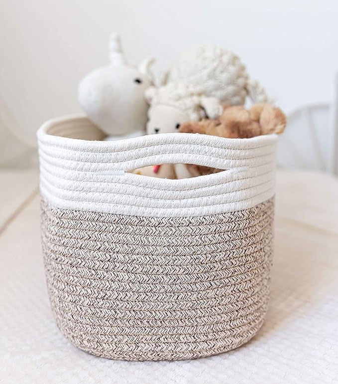 OrganiHaus Set of 3 Woven Storage Baskets for Organizing, Cotton Rope Organizer Bins for Shelves, Closet & Nursery, Dog Toy Basket, Decorative Bins for Toys, Towels & Books - 15x10x9, Brown