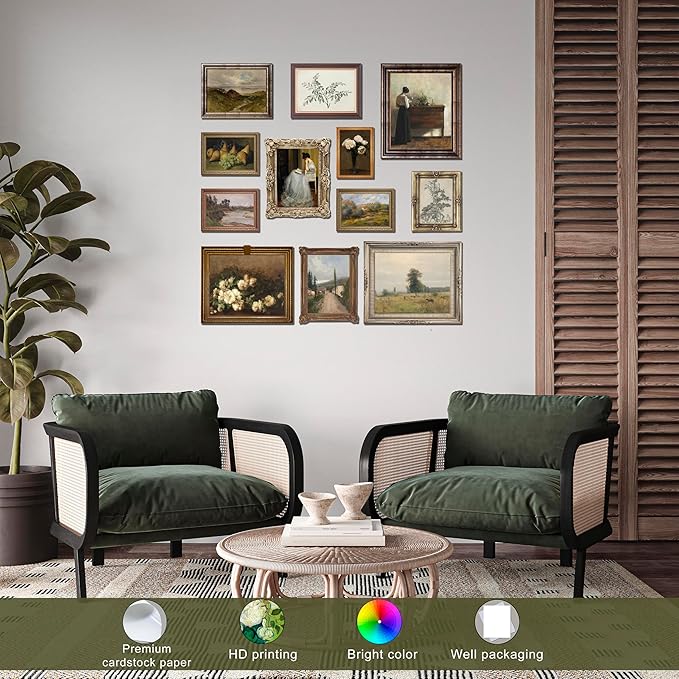LANCHI95 12 Pcs Vintage Wall Art Decor, Vintage Art Prints, Vintage Posters for Room, Moody gallery wall art, Eclectic French Country Pictures Wall Decor for Bedroom (UNFRAMED)