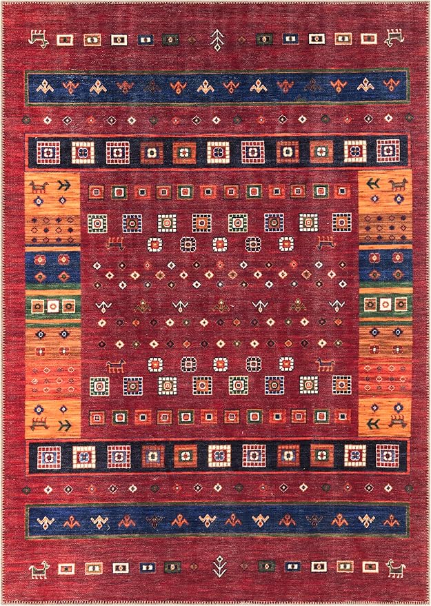 Keen Home Design 6x9 Rug - Machine Washable Area Rug with Non-Slip Backing, Ideal for Living Room, Dining Room, Bedroom - Vintage, Easy Clean, Durable, Low Pile Rug - (6' x 9')