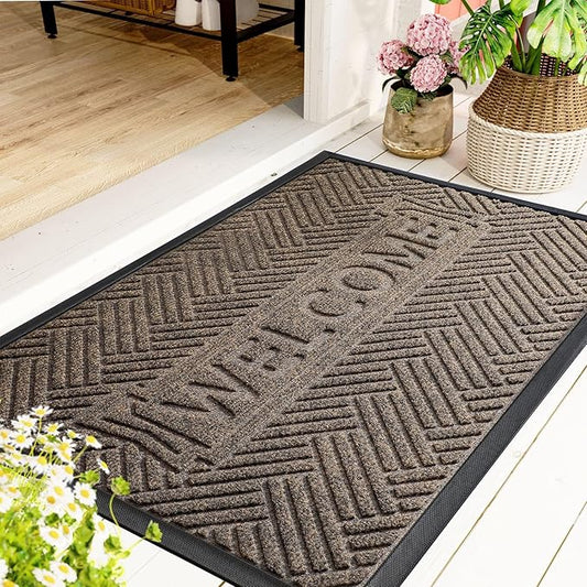 Mibao Front Door Mat Outside Entrance, Durable Outdoor Indoor Mat, Low Profile Heavy Duty Doormat, Non-Slip, Traps Dirt and Moisture, Easy Clean Patio Porch Entryway Mat, 47" x 32", Brown