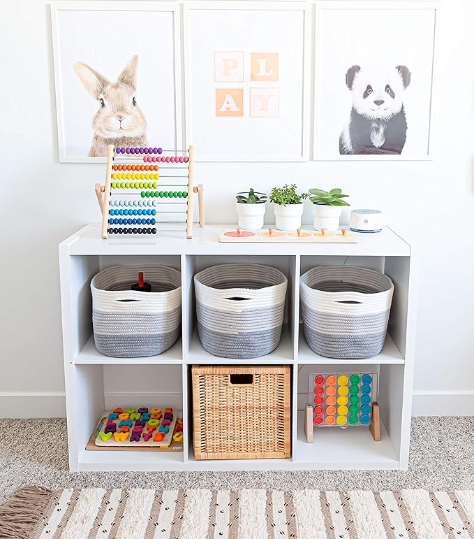 OrganiHaus Woven Storage Baskets for Organizing, Cotton Rope Organizer Bins for Shelves, Closet & Nursery, Dog Toy Basket, Decorative Bins for Toys, Towels & Books - 15x10x9, Grey