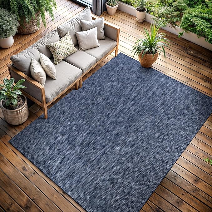 CAMILSON Outdoor Rug 8x10 Modern Area Rugs for Indoor and Outdoor Patios and Porches - Waterproof, Washable, Non-Shedding, Easy-to-Clean Outside Carpet (8 x 10, Solid - Navy Blue)