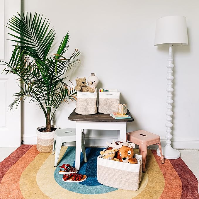 OrganiHaus Woven Storage Baskets for Organizing, Cotton Rope Organizer Bins for Shelves, Closet & Nursery, Dog Toy Basket, Decorative Bins for Toys, Towels & Books - 15x10x9, Light Honey