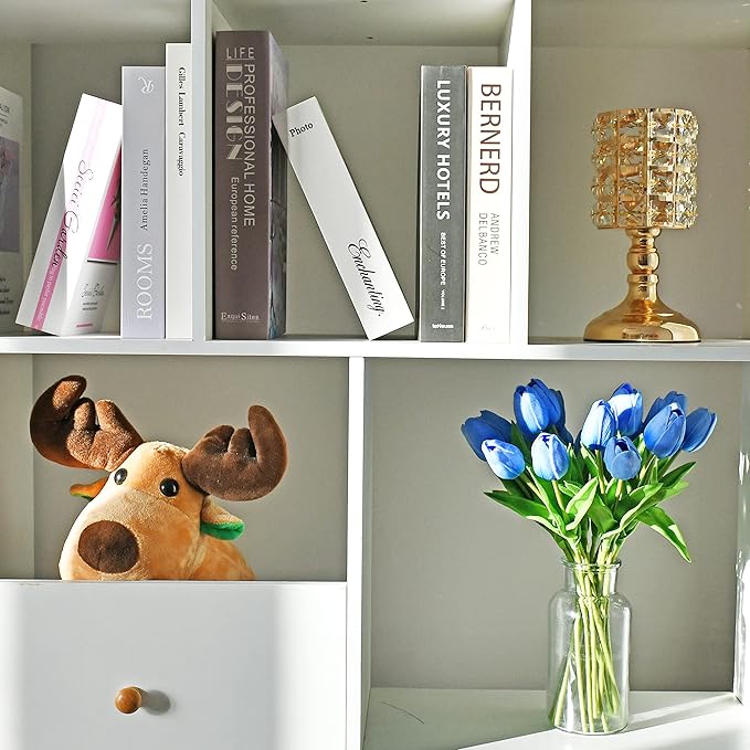 Mandy's Artificial Tulips 20 Stems Light Blue PU Faux Flowers for Wedding Home Decor 13.5 Inch