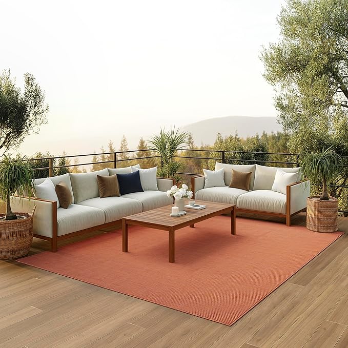 Nourison Home Positano Indoor/Outdoor Terracotta 10' x 14' Area Rug, Easy Cleaning, Non Shedding, Bed Room, Living Room, Dining Room, Backyard, Deck, Patio (10x14)