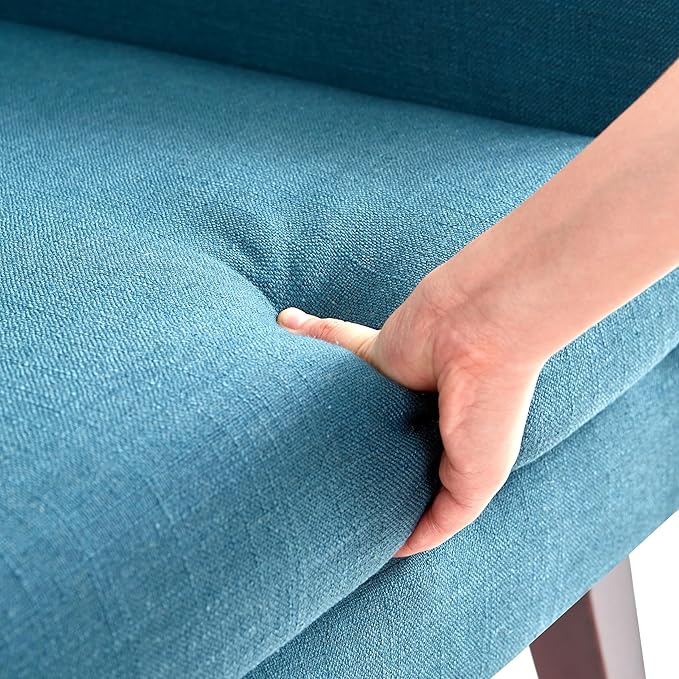 HUIMO Button-Tufted Accent Chairs,Upholstered Reading Living Room Chair,Mid Century Modern Chair with Linen Fabric, Club Chair,Comfy Arm Chairs for Living Room,Bedroom Lake Blue