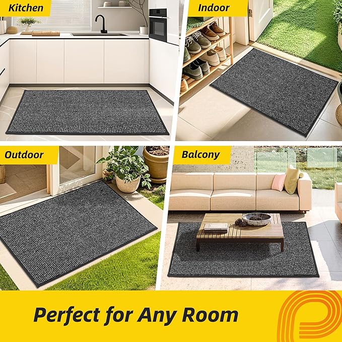 JSEI Dirt Trapper Door Mat 32"x48" Non-Slip Washable Entrance Mat, Dog Doormats, Absorbent & Fade-Resistant Floor Mats, Low Profile Welcome Mats for Entryway, Front Door, and Inside Entrance,Dark Grey