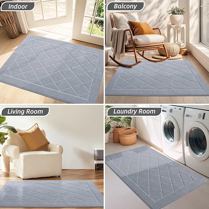 BEQHAUSE Dirt Trapper Door Mat 20" x 32", Doormat Non-Slip Entryway Rugs Washable, Dog Door Mat Stain Resistant and Absorbent Welcome Floor Mat for Front Back Door, Muddy Wet Shoes & Paws, Grey