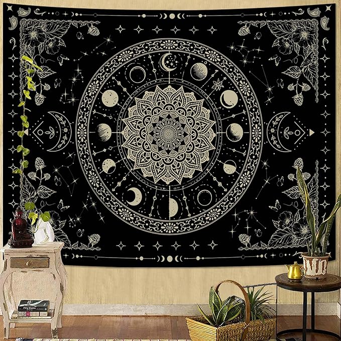 Lunerfex Mandala Moon Tapestry Boho Tapestry for Bedroom Black Tapestries Wall Hanging Living Room Wall Art and Home Decor 60x80