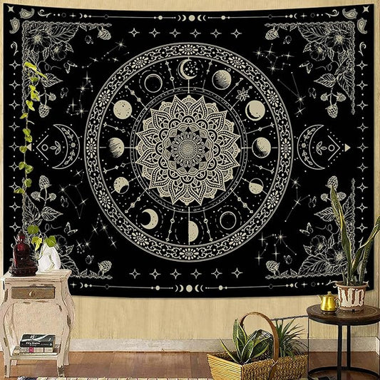 Lunerfex Mandala Moon Tapestry Boho Tapestry for Bedroom Black Tapestries Wall Hanging Living Room Wall Art and Home Decor 60x80