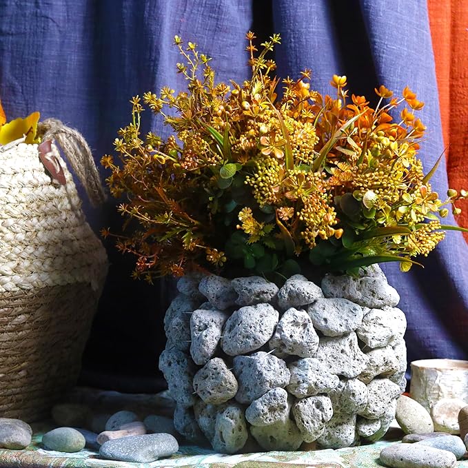 6 Bundles Artificial Fall Flowers, Autumn Decorations Leaves Greenery Shrubs for Thanksgiving Home Kitchen Room Farmhouse Floral Arrangements Indoor Outdoor Wedding Party Fireplace Fall Mixed Color