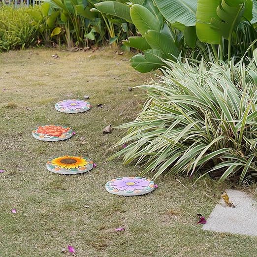 Outdoor Garden Decor Stepping Stones - Outside Garden Yard Decorative Stones Gifts for Women Garden Decor for Outside 10x10x0.75 Inch Cynkeyee