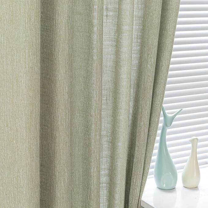 MYSKY HOME Sage Green Sheer Curtains Short Window Treatment Panels Light Filtering Semi Sheer Curtains Boho Farmhouse Style Texture Soft Touch Kitchen Drapes Set, 50" Wide x 63" Long, 2 Panels