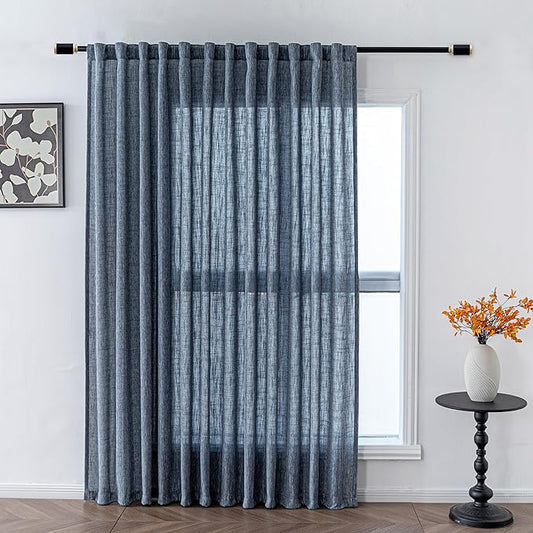 MYSKY HOME Semi Sheer Curtains 84 Inch Length, Living Room Curtains & Drapes Boho Sheer Light Filtering for Sliding Glass Door Windows Soft Elegant Rod Pocket, 100" x 84", Dusty Blue, 1 Panel