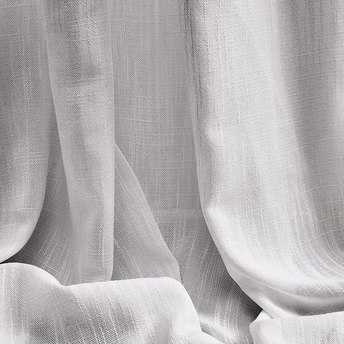 MYSKY HOME 108 Inches Long Ceiling Curtains, Light Filtering Boho Window Sheer Drapes for Living Room Patio Sliding Door Back Tab Elegant Look, 50" Wide x 108" Long, Light Grey, 2 Panels