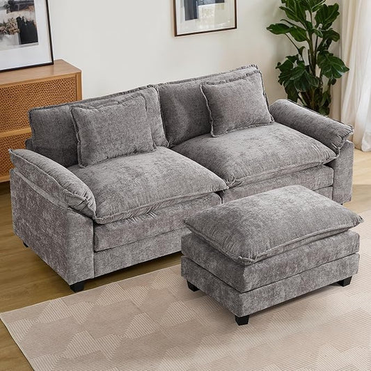 URRED Modular Sectional Sofa Comfy Cloud Couch, Modern Chenille Sofa Sleeper Deep Seat Couches with Ottoman/Pillows for Living Room (Gray, 82.6''- L Shape)