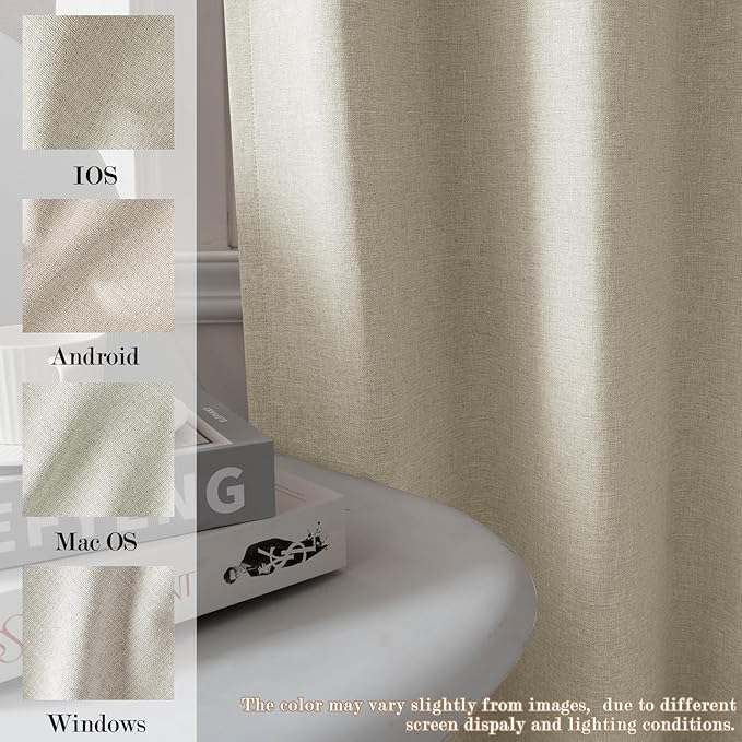 Extra Wide 100% Blackout Linen Textured Curtains - Room Dividers, W200 x L84 (1 Panel), Pinch Pleat Drapes for Living Room, Full Light Block Out Drapery for Sliding Door, Ivory White