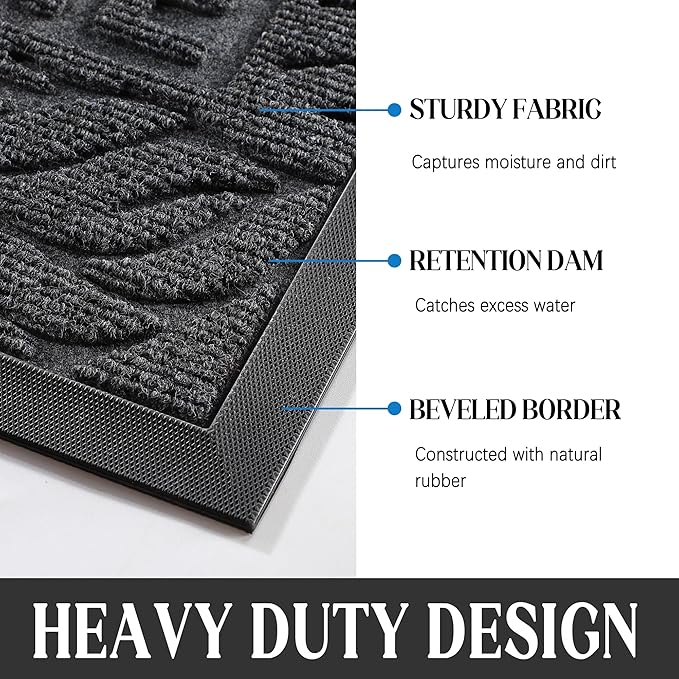 Yimobra Welcome Mat Outdoor, 36x24 Waterproof Door Mat Outside Entrance, All-Weather Non Slip Front Door Mat, Low-Profile Entryway Mat Indoor, Porch and Patio, Grey