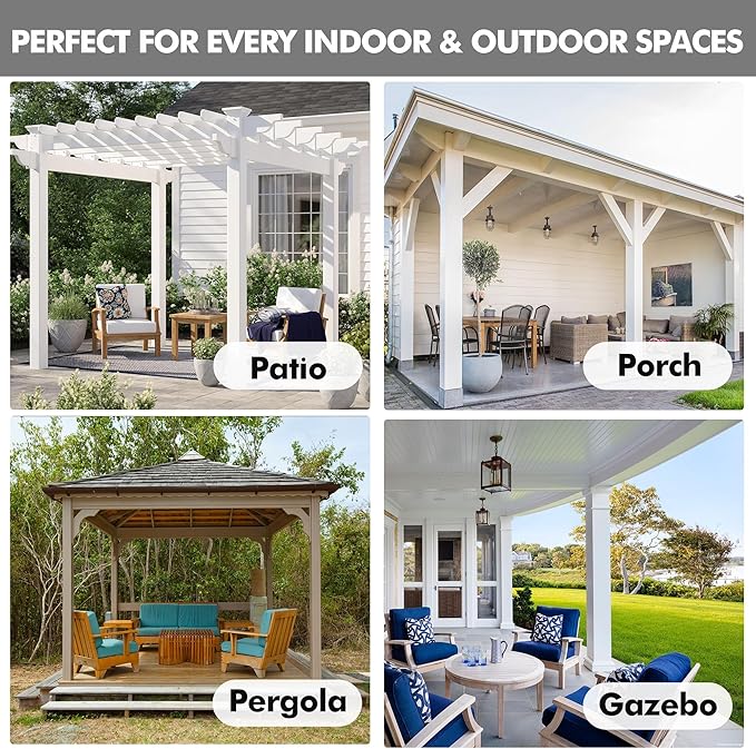 HolidayIdeas Linen Outdoor Curtains for Patio Waterproof 4 Panels Cream Outside Curtains 84 inch Length-Indoor/Outdoor Gazebo Wide Curtains Weatherproof, Privacy for Pergola, Porch, Cabana 110"x84"