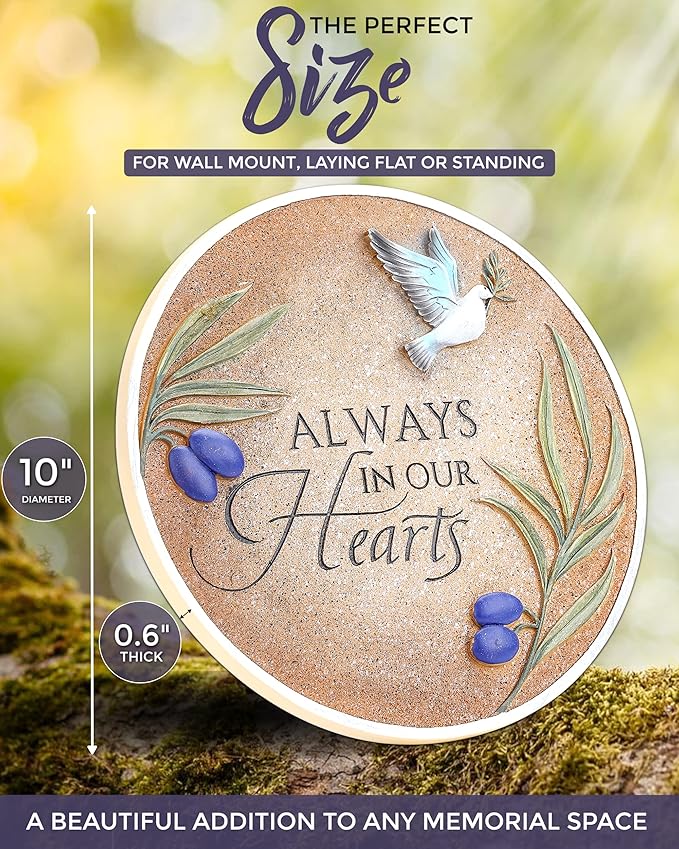 Spiritwind 10-Inch Garden Memorial Stone with Included Plaque Stand & Sympathy Card, Memorial Plaques for Outdoors with Peace Dove Amongst Olive Branches, Memorial Stepping Stone for Loss of Loved One