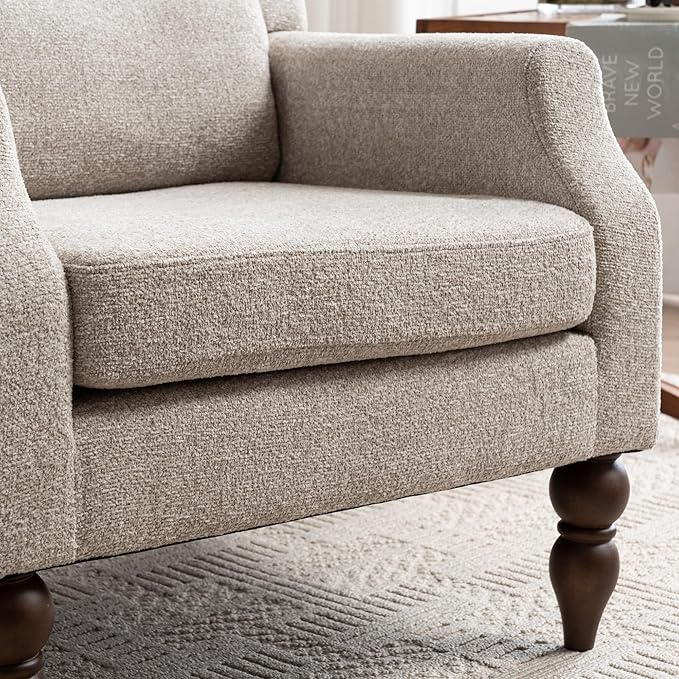 Kidol & Shellder Oatmeal Oversized Accent Chair for Living Room Mid Century Modern Reading Chair with Back Wide Upholstered Comfy Single Sofa Chair Bedroom Lounge Side Corner Boucle Fabric Armchair