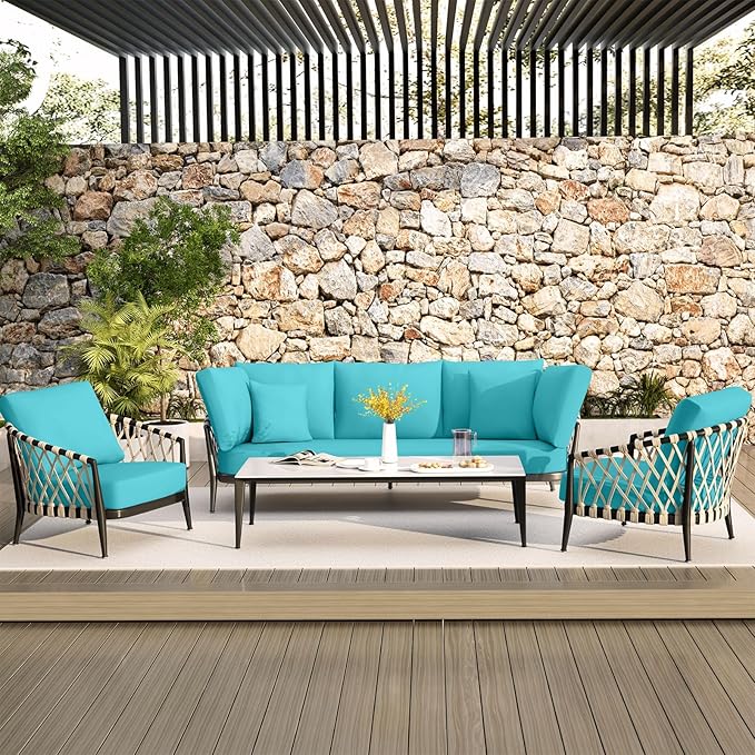hyha Waterproof Couch Cushion Covers, Stretch Sofa Couch Seat Slipcover for Dog Washable, Non-Slip Waterproof Outdoor Cushion Covers for Patio Furniture Replacement (1 Piece for Medium, Peacock Blue)