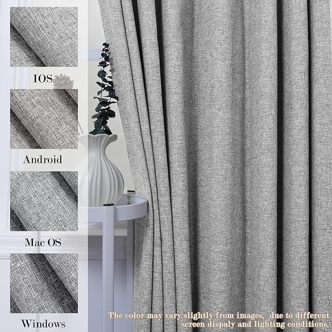 Light Grey Pinch Pleat 100% Blackout Drapes Linen Blend, Room Divider, Room Darkening, Energy Saving, Furniture Protecting, Light Blocking Extra Wide Privacy Curtains, 240Wx84L, 1 PC