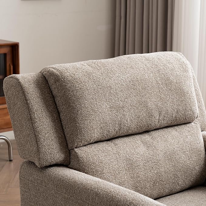 Kidol & Shellder Light Brown Oversized Accent Chair for Living Room Mid Century Modern Reading Chair with Back Upholstered Comfy Single Sofa Chair for Bedroom Lounge Side Corner Boucle Fabric Armchair