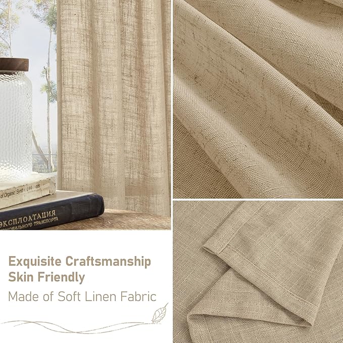 LAMIT 108 Inch Long Linen Curtains for Living Room, Light Filtering Bronze Grommet Window Textured Semi Sheer Burlap Drapes for Bedroom French Door, 2 Panels, 52 x 108 Inch, Brown