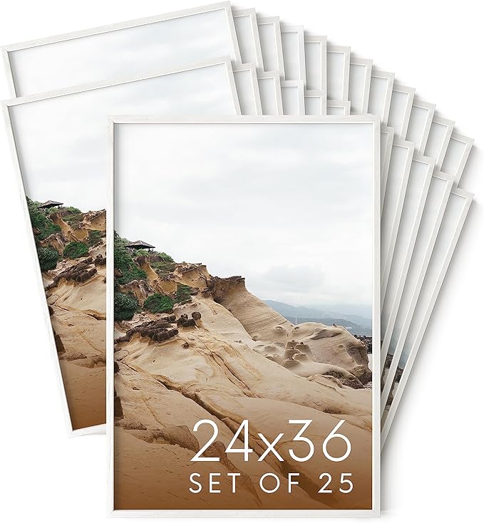 Haus and Hues 24x36 White Oak Wood Picture Frames Set of 25 - Premium Bulk Picture Frames 24x36 Bundle - Elegant Gallery Wall Frame Set for Posters, Art Display - Ideal for Wall Decor in Home & Office