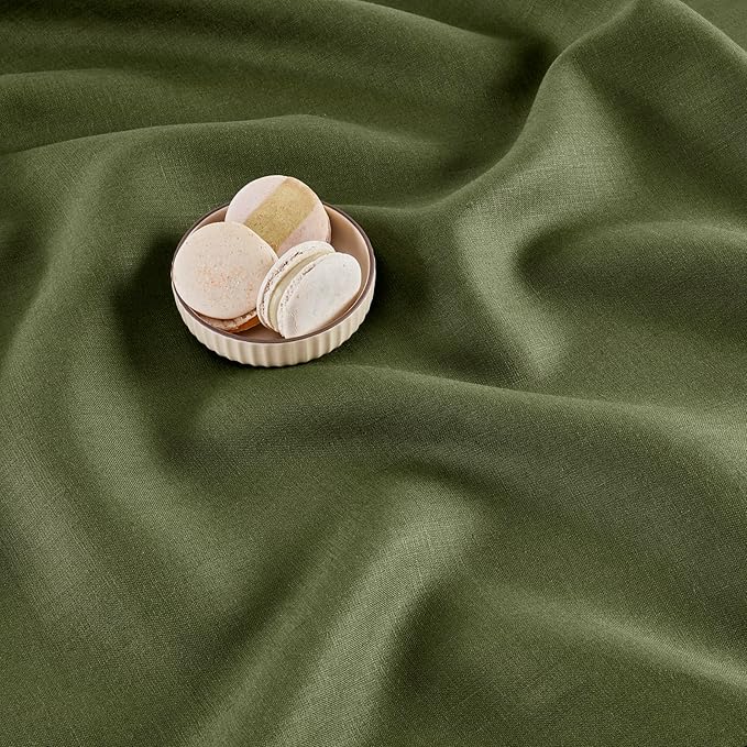 Solino Home Linen Table Runner 60 Inches - 100% Pure Linen Olive Hemstitch Table Runner 14 x 60 Inch Ideal for Dresser and Coffee Tables - Classic Hemstitch - Thanksgiving