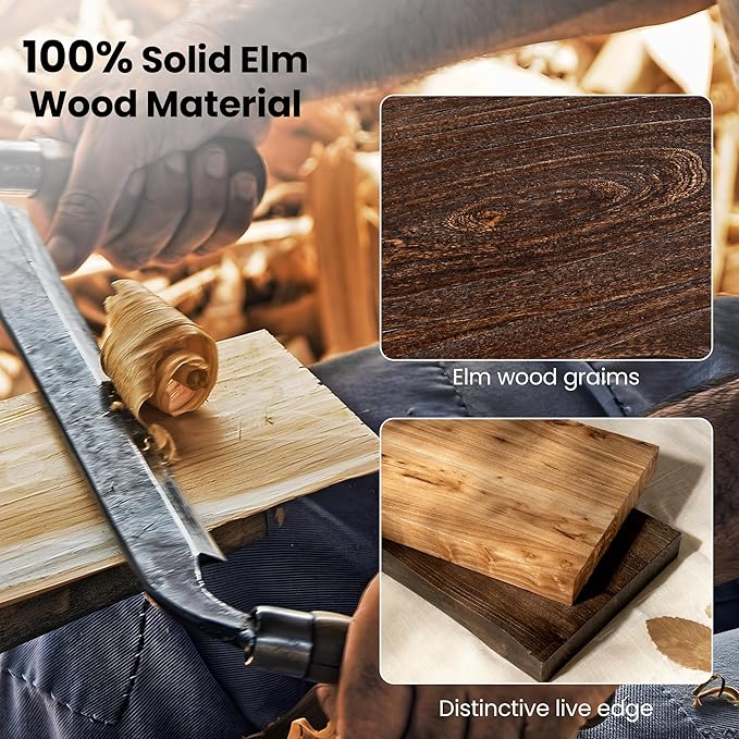 Floating Shelves for Wall, 24"x9.3" Rustic Solid Live-Edge Elm Wood Wall Shelves, Heavy-Duty Floating Shelves with Invisible Brackets, Set of 2 for Living Room, Bedroom, and Kitchen, Grey Finish