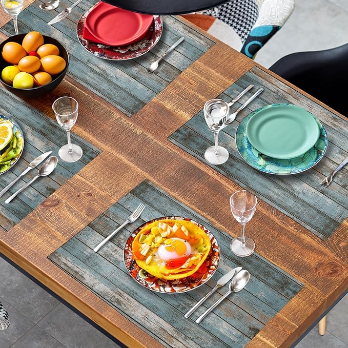 Rustic Wooden Board Print Placemats Set of 4 Vintage Wood Grain Texture Farmhouse Place Mats Washable Heat Resistant Non-Slip Linen Table Mats for Party Kitchen Dining Outdoor Indoor Decor