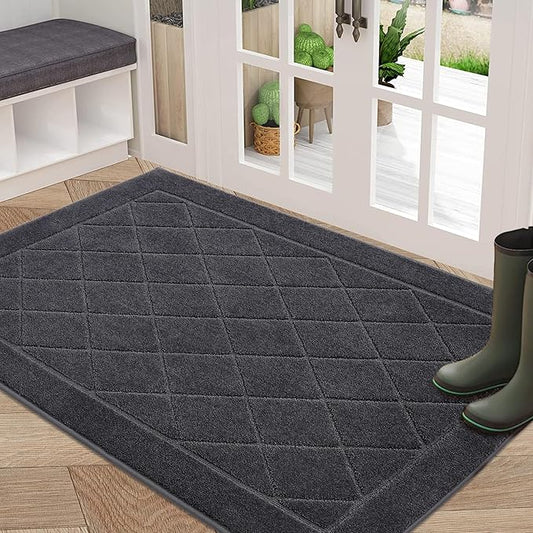 BEQHAUSE Dirt Trapper Door Mat 32" x 48", Doormat Non-Slip Entryway Rugs Washable, Dog Door Mat Stain Resistant and Absorbent Welcome Floor Mat for Front Back Door, Muddy Wet Shoes & Paws, Dark Grey