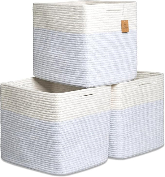 NaturalCozy 13x15x13 Kallax Storage Cubes Bins, 3 Pack | Cotton Rope Cube Storage Bin Woven Baskets for Organizing | Kallax Insert Storage Baskets for Shelves Organizer, Kids Toy, Closet Baby Nursery