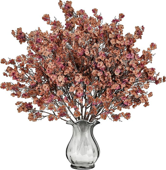 Sggvecsy 15 Pcs Babys Breath Artificial Flowers Gypsophila Bouquets Bulk Real Touch Fake Silk Flowers for Home DIY Floral Arrangement Table Centerpiece Fall Autumn Decoration (Orange Brown)
