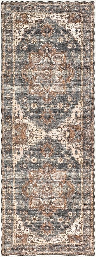 Keen Home Design 2x7 Rug - Machine Washable Runner Rug with Non-Slip Backing, Ideal for Hallway, Entryway, Kitchen, Laundry Room - Vintage, Easy Clean, Durable, Low Pile Rug - (2'6" x 7')
