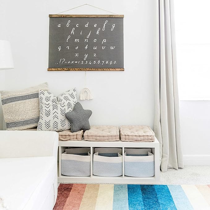 OrganiHaus Set of 3 Woven Storage Baskets for Organizing, Cotton Rope Organizer Bins for Shelves, Closet & Nursery, Dog Toy Basket, Decorative Bins for Toys, Towels & Books - 15x10x9, Blue/Off-White