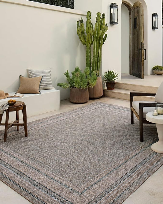 Loloi Amber Lewis Topanga Collection TOP-05 Natural/Teal 7'-10" x 10' Indoor/Outdoor Area Rug