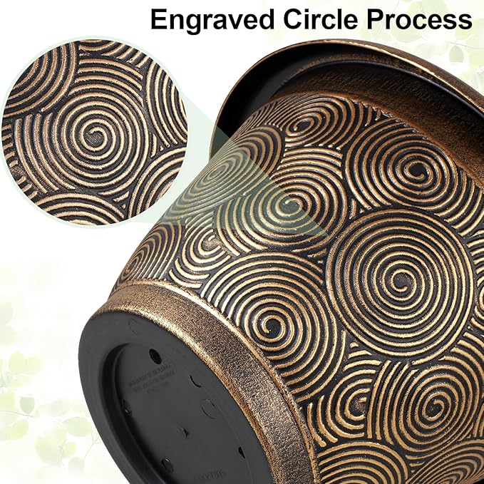 14 Inch Large Planter Pot for Plants Indoor Outdoor, 4 Pack Plastic Flower Pots with Drainage Hole & Tray, Modern Decorative Garden Pot with Saucer, Plant Container for House