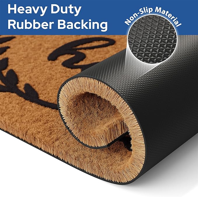 Barnyard Designs Natural Coco Coir Heavy Duty Backing Doormat - Large Cute Non-Slip Front Door Welcome Mat for Outside Entrance or Porch Entry, Brown (24x36, Hello)