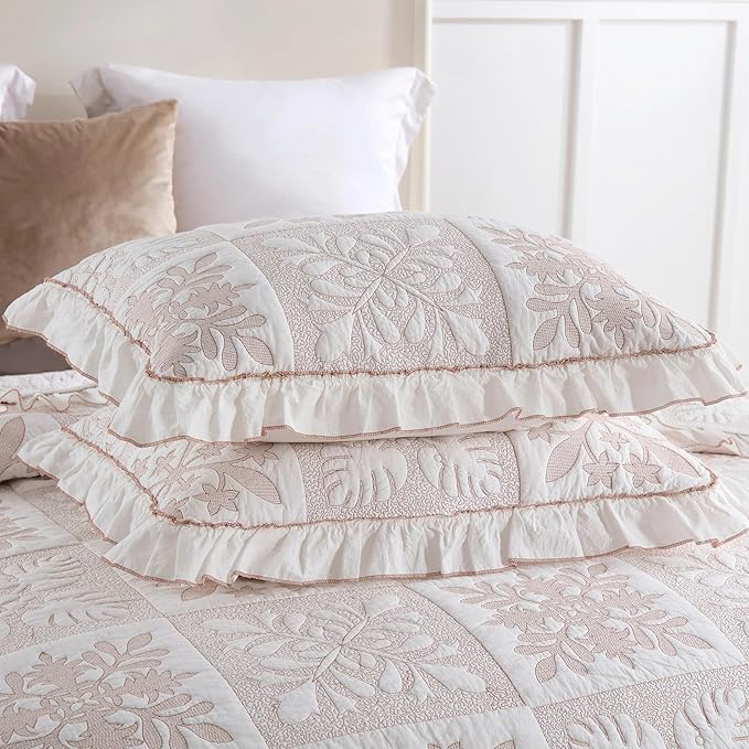 MarCielo 3-Piece 100% Cotton Bedspread Lightweight Quilt Coverlet Embroidery Farmhouse Bedding Set (TJ Colorful,Queen (98"x102"))