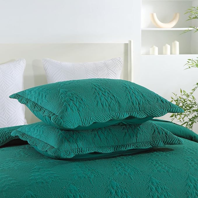 MarCielo 3-Piece Christmas Quilt 100% Cotton Oversized Bedspread Lightweight Coverlet Embroidery Christmas Tree Pattern Bedding Set(TC Emerald, Oversized King (118"x106"))