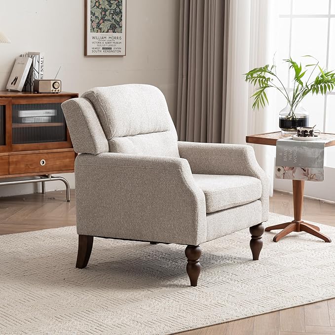 Kidol & Shellder Oatmeal Oversized Accent Chair for Living Room Set of 2 Modern Reading Chair with Back Wide Upholstered Comfy Single Sofa Chair Bedroom Lounge Side Corner Boucle Fabric Armchair