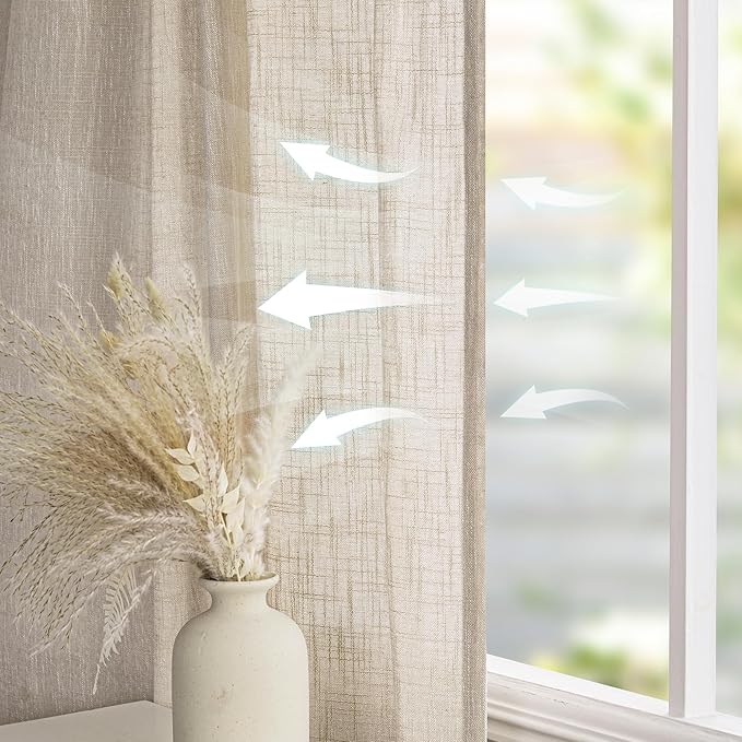 MYSKY HOME Cotton Curtains for Living Room Farmhouse Semi Sheer Light Filtering for Bedroom Windows, Linen Look Texture Soft Modern Decor Country Style, 100" x 84", Light Oatmeal, 1 Panel
