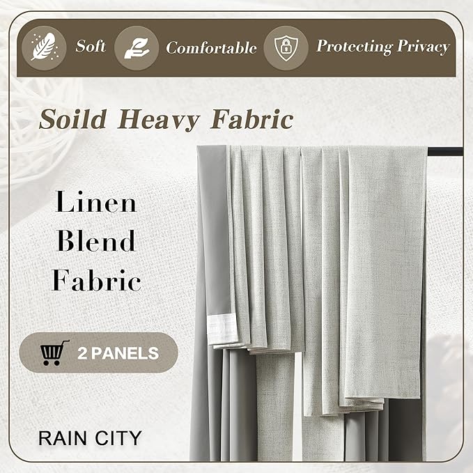 RAIN CITY Natural Blackout Door Curtains for Doorway 2 Panels Set,Back Tab Rod Pocket Curtains 80 Inches Long, Linen Burlap Textured Room Darkening Curtains for Bedroom Nursery 2 Panels 50x80