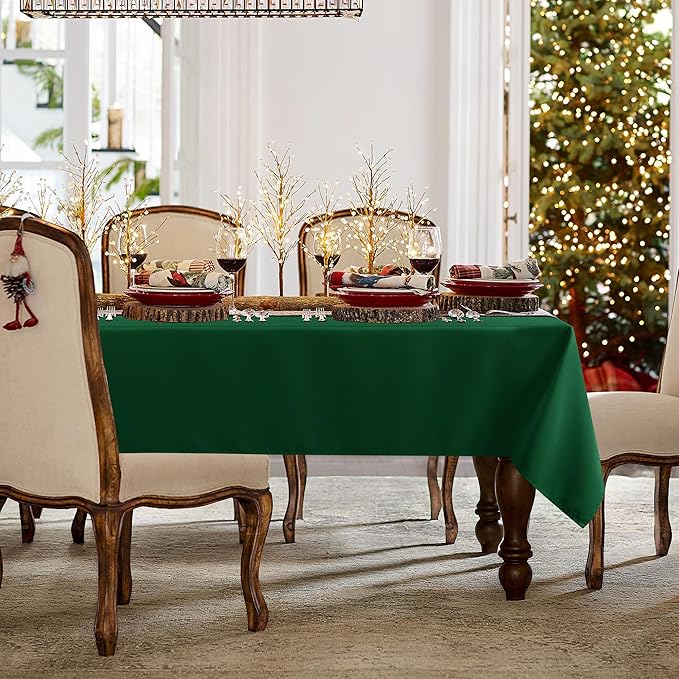 sancua Rectangle Tablecloth - 54 x 108 Inch - Stain and Wrinkle Resistant Washable Polyester Table Cloth, Decorative Fabric Table Cover for Dining Tables, Buffet Parties and Christmas, Hunter Green
